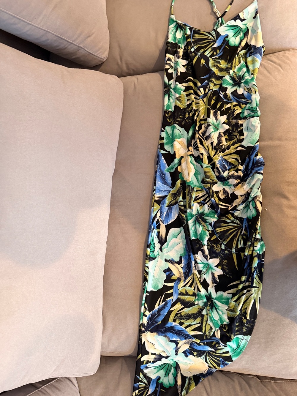 Tropical Floral Slip Dress - Green & Blue